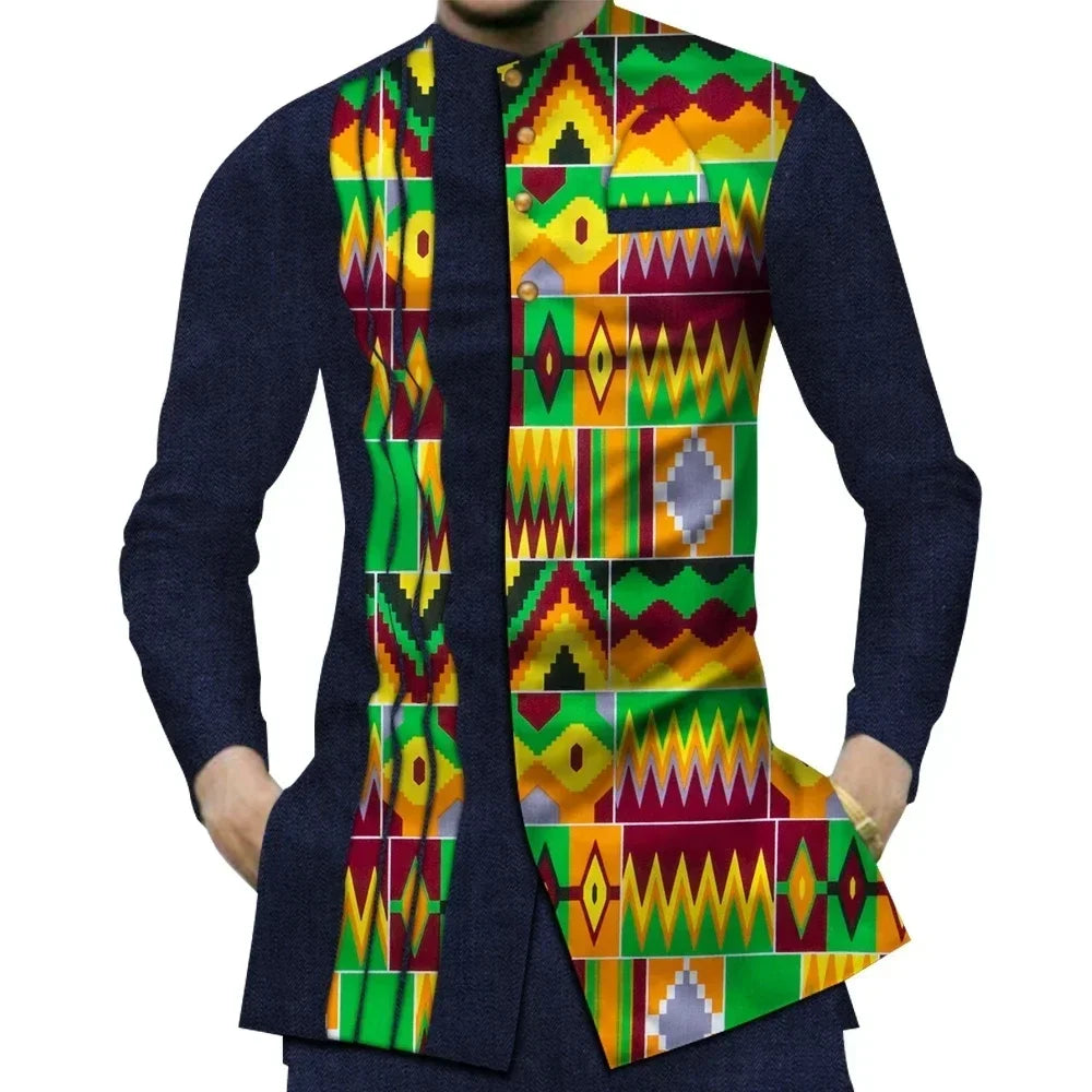 Green Yellow Cotton African Shirt-Men Shirts-LeStyleParfait