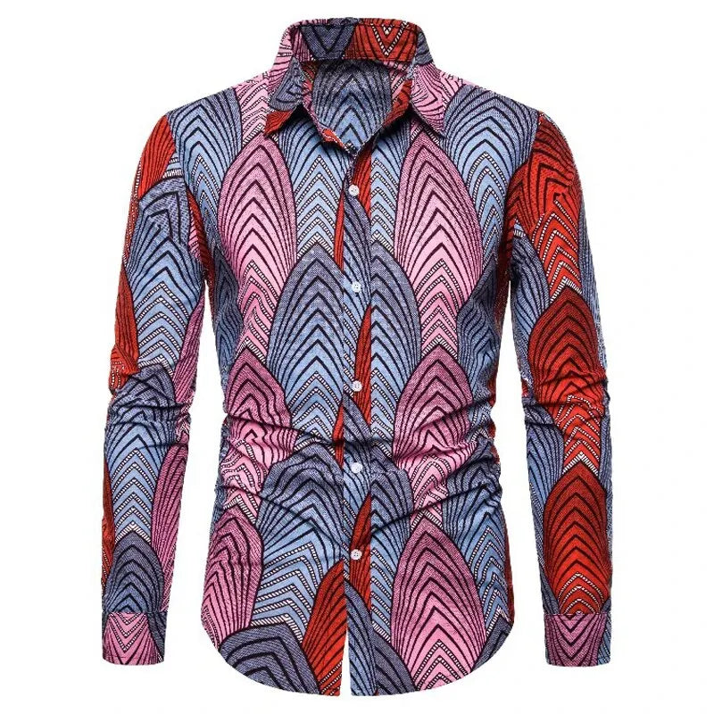 Grey Red African Button Shirt-Men Shirts-LeStyleParfait