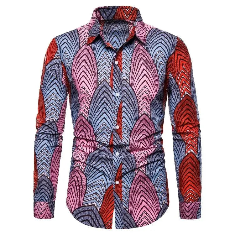 Grey Red African Button Shirt-Men Shirts-LeStyleParfait
