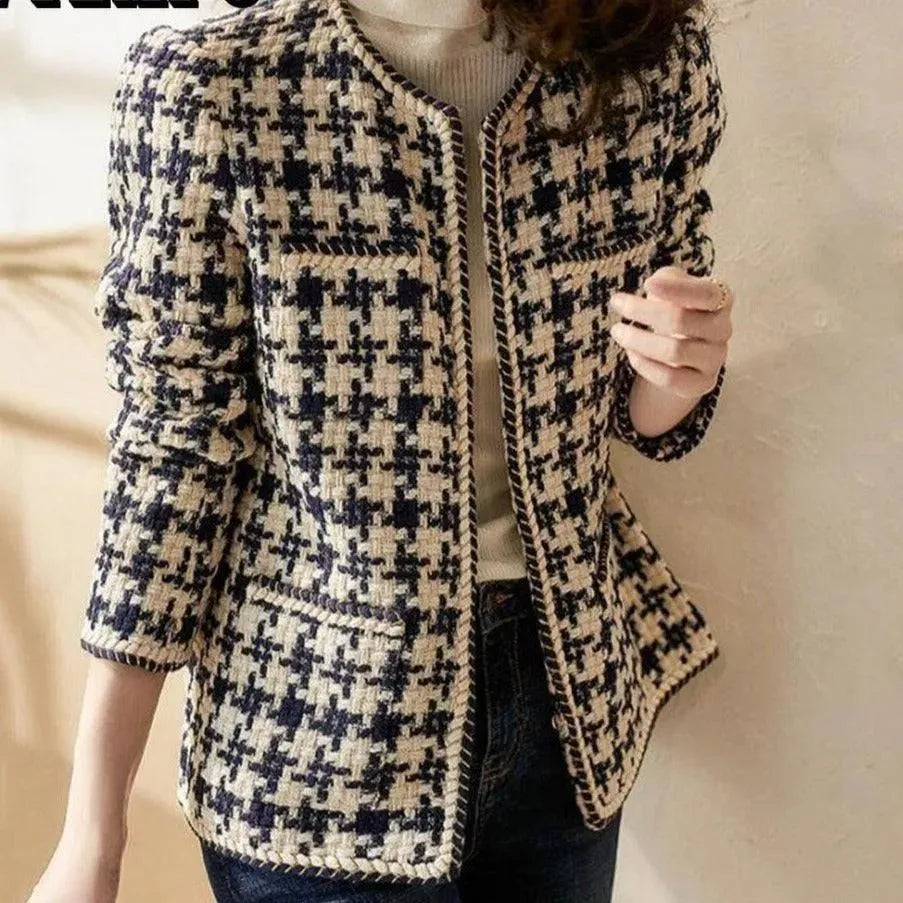 Grid Plaid Tweed Jacket Women - Tweed Blazer - LeStyleParfait