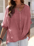 Half Sleeve Loose V Neck Casual Women Top - Women Tops - LeStyleParfait