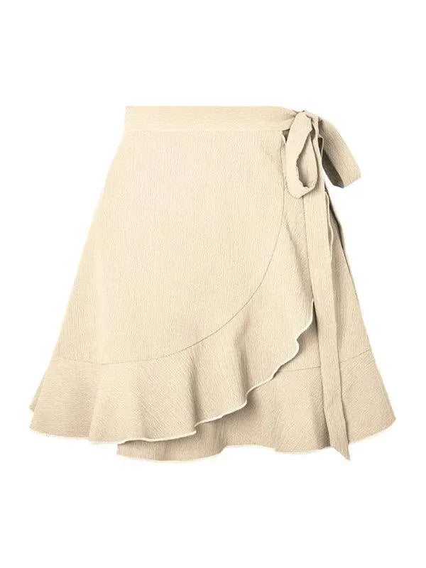 LeStyleParfait Women Skirts Ladies Sexy Mini Skirt Plain-Solid Drawstring-Elastic Waist-Ruffle Wrap Skirt