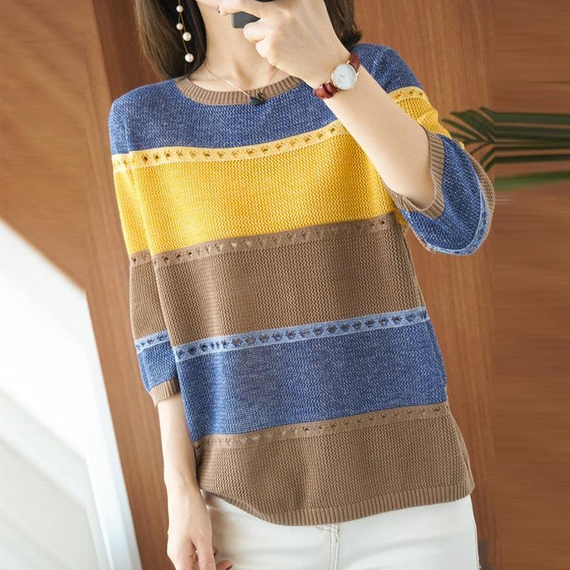 Holed Round Neck Knitted Sweater - Pullover Sweater - LeStyleParfait