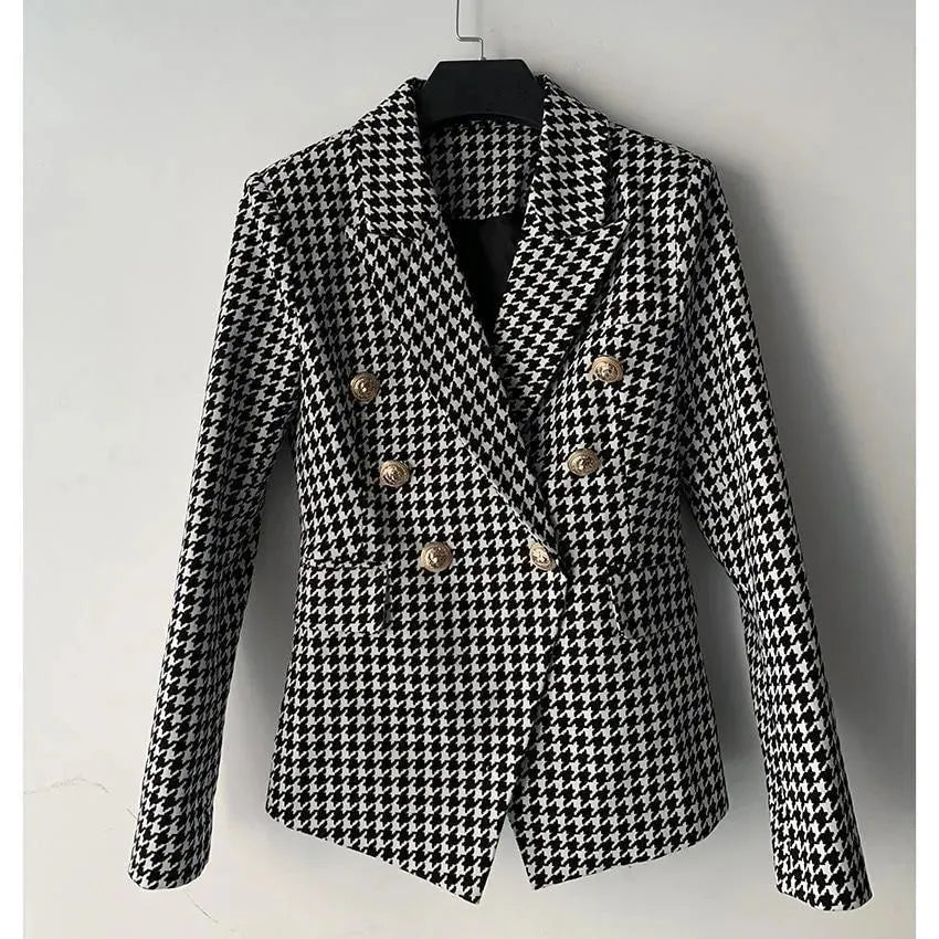 Houndstooth Blazer Women - Casual - Plaid - Double-Breasted Blazer - LeStyleParfait