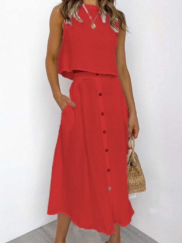 Vintage Button Down Sleeveless Midi Dress