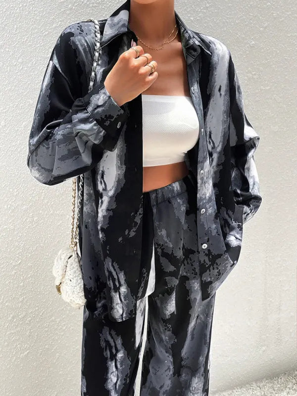 Ensemble deux pièces élégant à imprimé abstrait pour femme