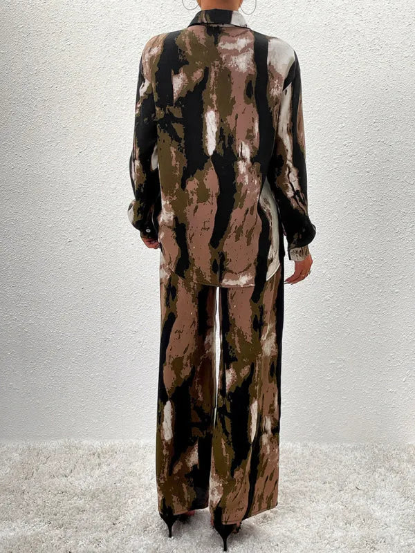 Ensemble deux pièces élégant à imprimé abstrait pour femme