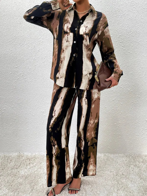 Ensemble deux pièces élégant à imprimé abstrait pour femme
