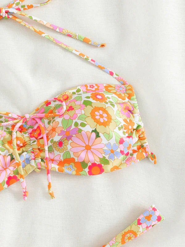 Ensemble de bikini floral à lacets pour femme
