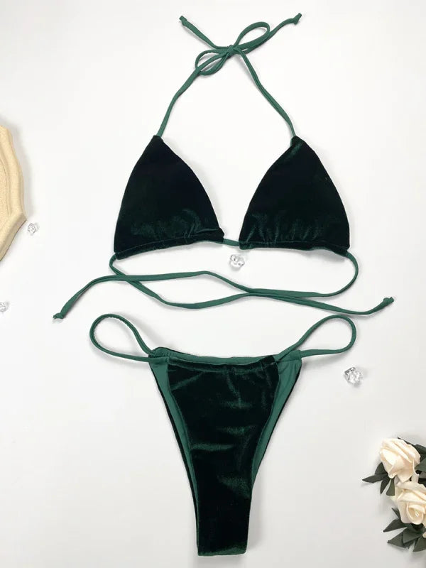 Ensemble bikini string vert pour femme