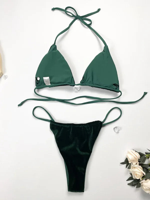 Ensemble bikini string vert pour femme