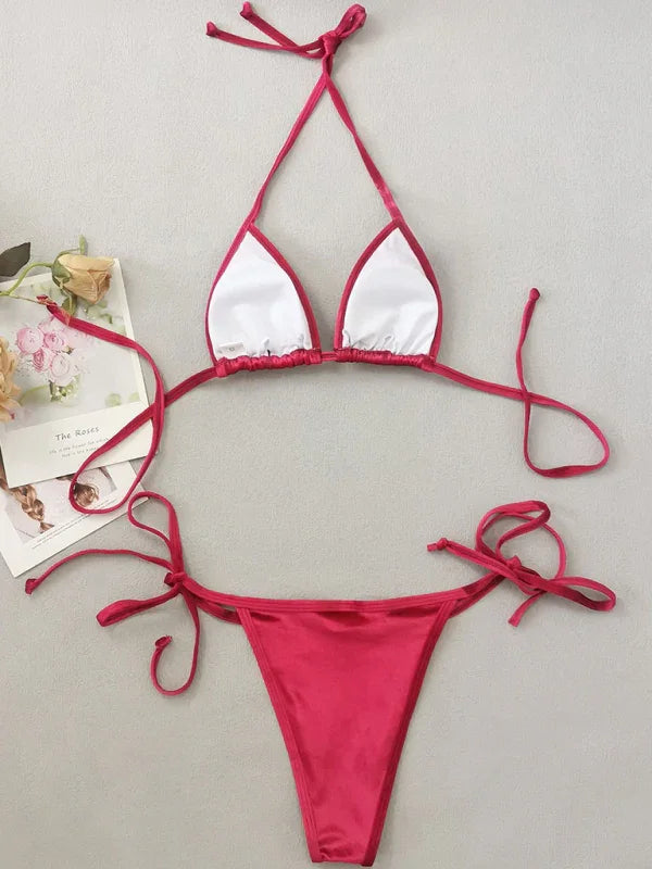 Ensemble de bikini ficelle rose pour femme