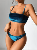 Ensemble de bikini bandeau taille haute bleu pour femme
