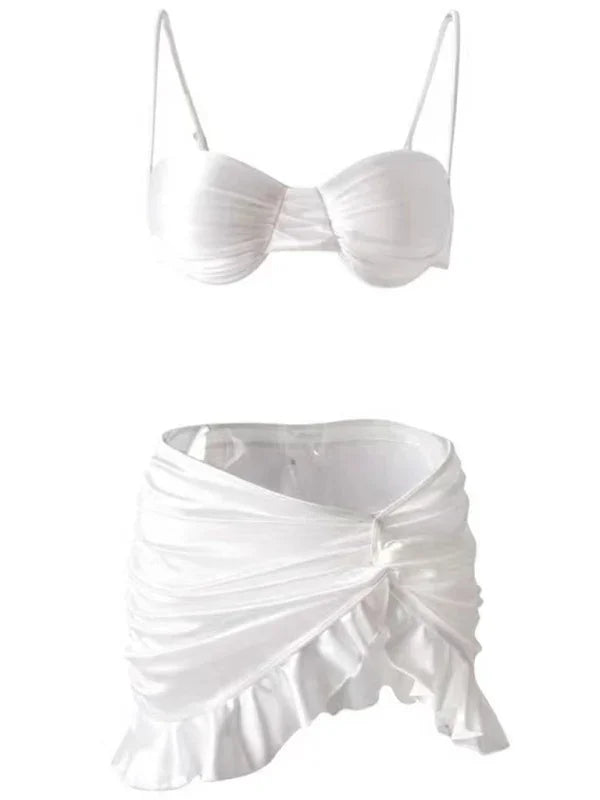 Ensemble de bikini jupette push-up blanc pour femme