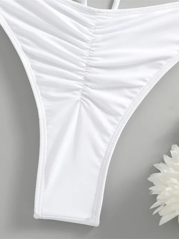 Ensemble de bikini bandeau ficelle blanc pour femme
