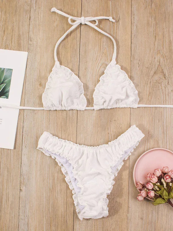 Ensemble de bikini triangle minimaliste rose pour femme