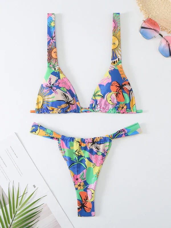 Ensemble bikini femme fleuri échancré