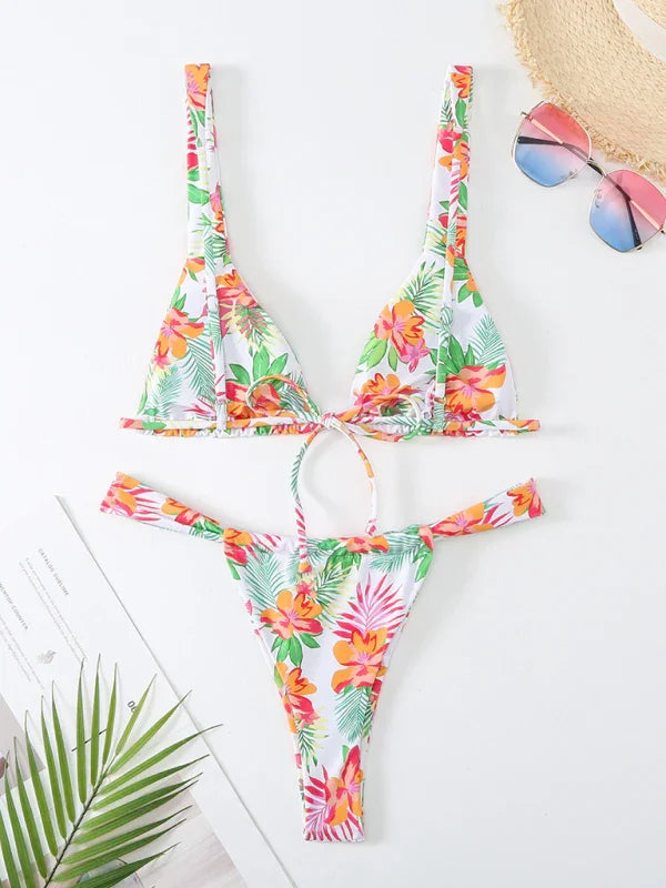 Ensemble bikini femme fleuri échancré