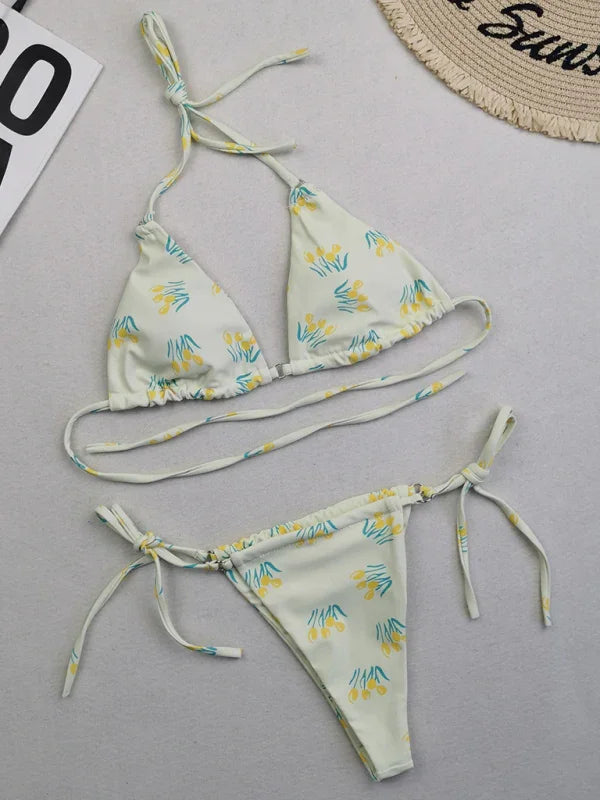 Ensemble de bikini ficelle à pois pour femme