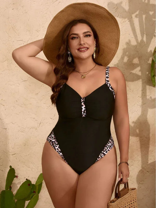 Maillot de Bain Femme Imprimé Animal Noir Une Pièce