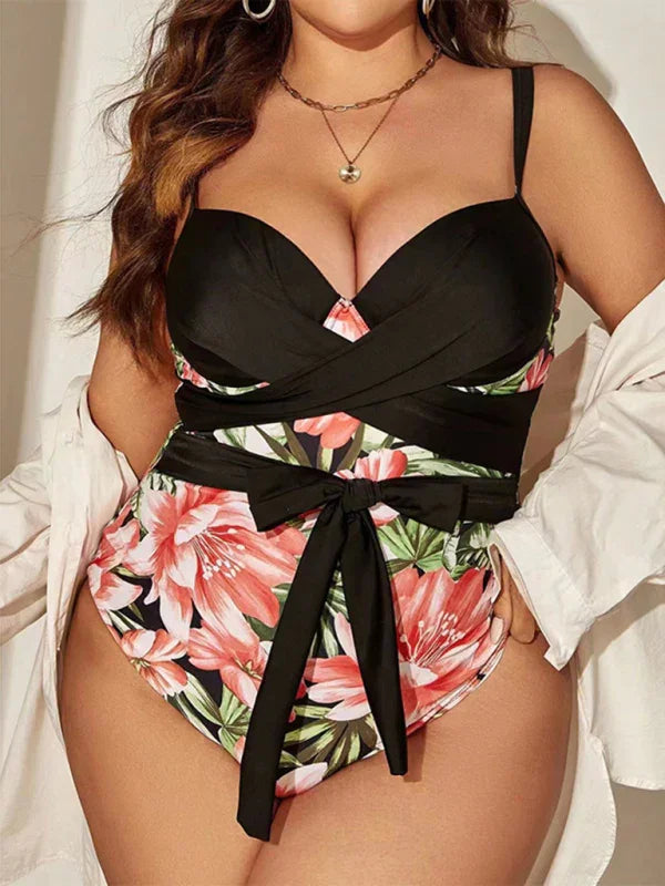 Maillot de bain une pièce cache-cœur fleuri pour femme