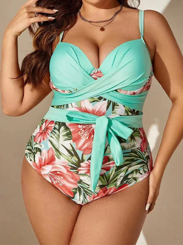 Maillot de bain une pièce cache-cœur fleuri pour femme