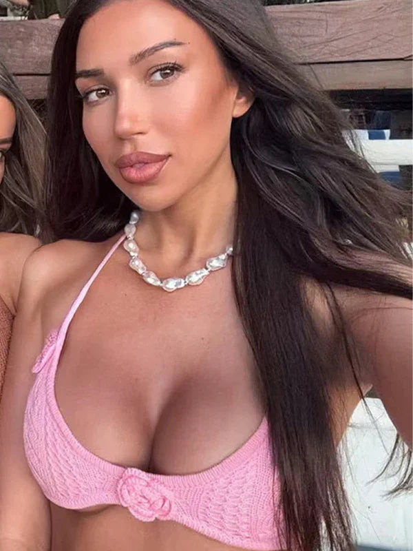 Ensemble de bikini jupette fleuri à licou pour femme