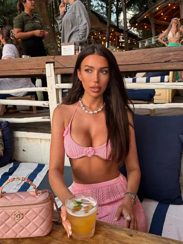 Ensemble de bikini jupette fleuri à licou pour femme