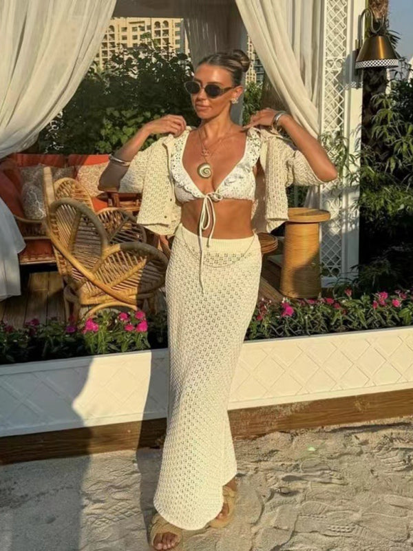 Boho Crochet V-Neck Maxi Dress