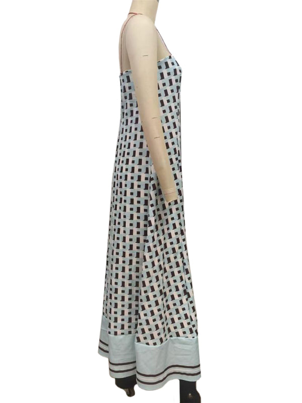 Chic Checkered Strapless Maxi Dress