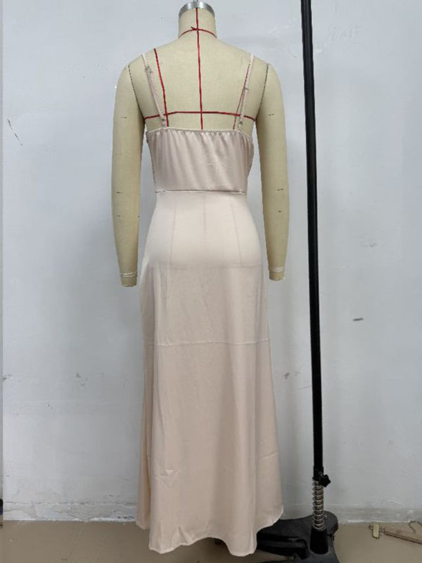 Chic Satin Cowl Neck Midi Dress