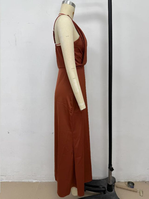 Chic Satin Cowl Neck Midi Dress