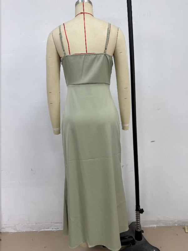 Chic Satin Cowl Neck Midi Dress