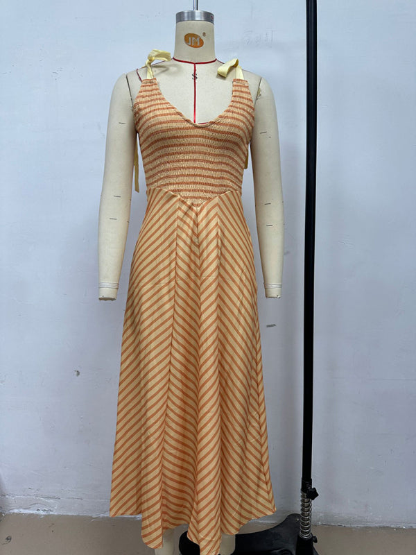 Chic Striped Lace Up Midi Dress