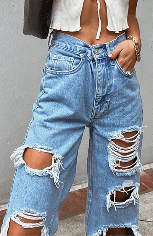 Ladies Ripped Denim Jeans - Women Jeans - LeStyleParfait