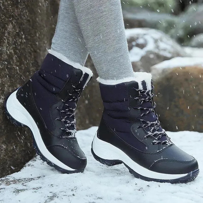 Ladies Trendy Fur Lace Up Snow Ankle Boots - Snow Boots - LeStyleParfait