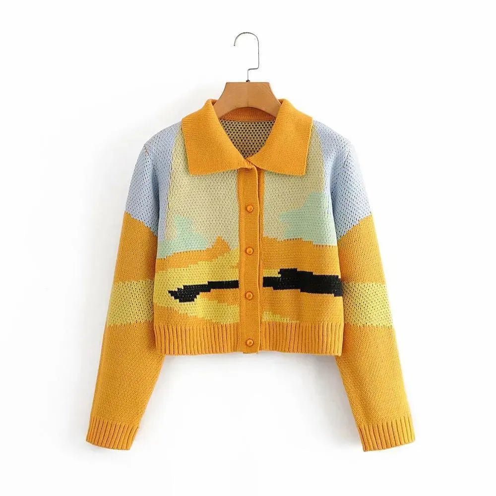 Landscape Crop Cardigan Sweater For Women - Cardigan Sweater - LeStyleParfait