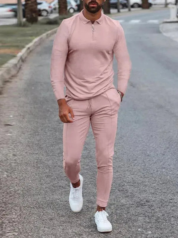 Lapel Long Sleeve Casual Men Outfit Set - Casual Outfit Set - LeStyleParfait