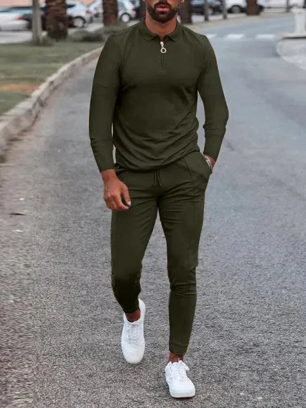 Lapel Long Sleeve Casual Men Outfit Set - Casual Outfit Set - LeStyleParfait