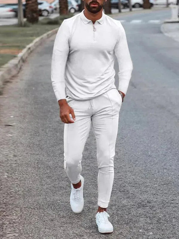 Lapel Long Sleeve Casual Men Outfit Set - Casual Outfit Set - LeStyleParfait
