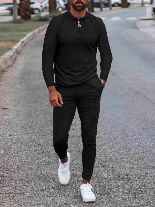 Lapel Long Sleeve Casual Men Outfit Set - Casual Outfit Set - LeStyleParfait