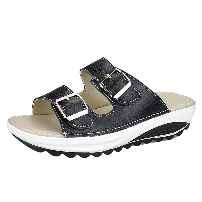 Leather Slip On Wedge Sandals - Sandals - LeStyleParfait