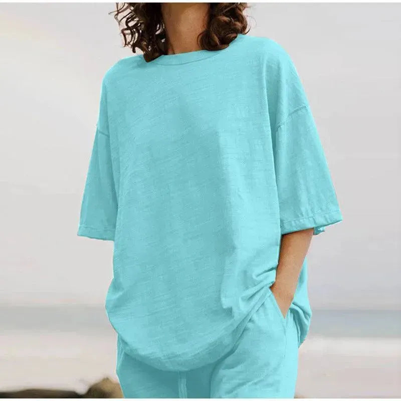 Light Blue Linen Women's Pants Set - Casual Pants Set - LeStyleParfait