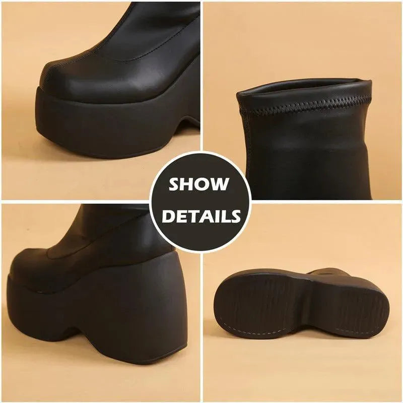 Low Chunky Platform Wedge Boots - Wedge Shoes - LeStyleParfait