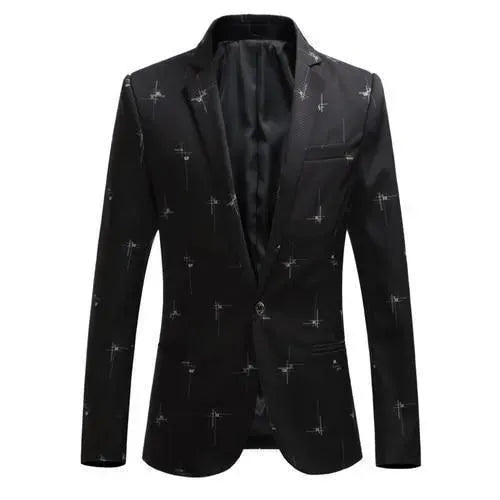Men Blazer - Blazer With White Prints - Men's Blazer - LeStyleParfait