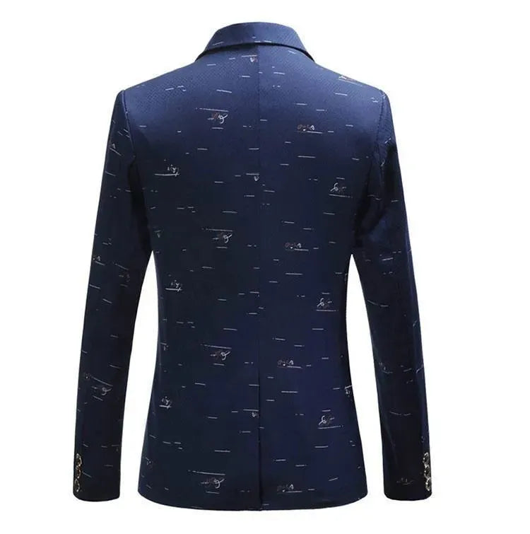 Men Blazer - Casual Blazer With White Prints - Men's Blazer - LeStyleParfait