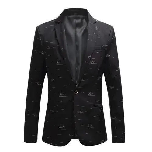 Men Blazer - Casual Blazer With White Prints - Men's Blazer - LeStyleParfait
