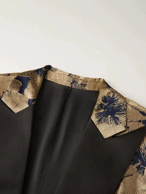 LeStyleParfait Men Blazer Tuxedo Blazers 1-Button V-Neck Long Sleeves Printed-Tuxedo Blazer