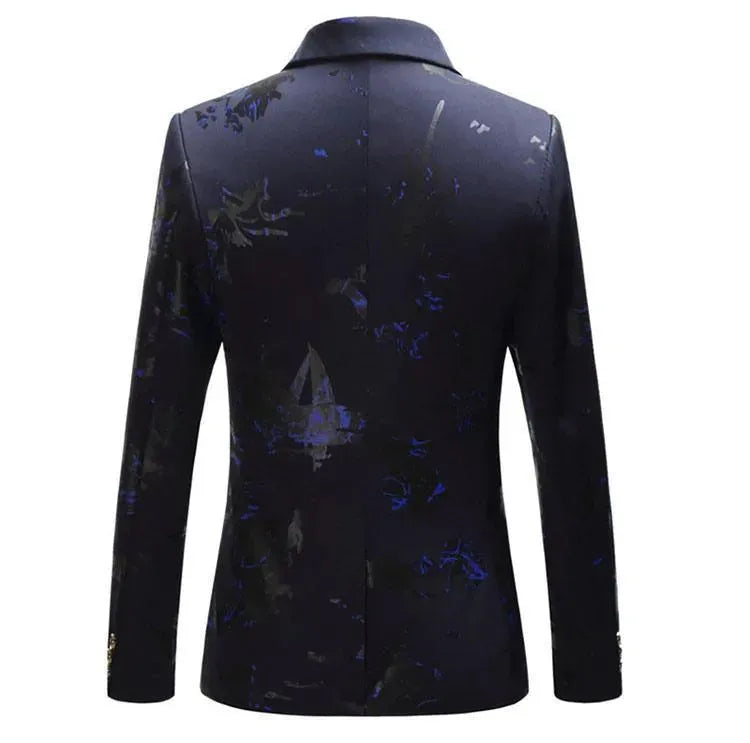 Men Blazer - Party Blazer With Blue Prints - Men's Blazer - LeStyleParfait