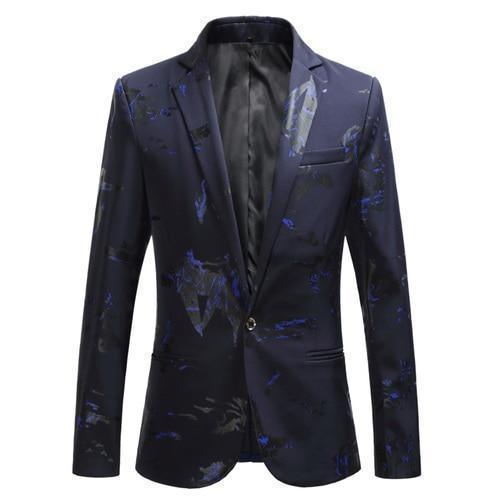 Men Blazer - Party Blazer With Blue Prints - Men's Blazer - LeStyleParfait